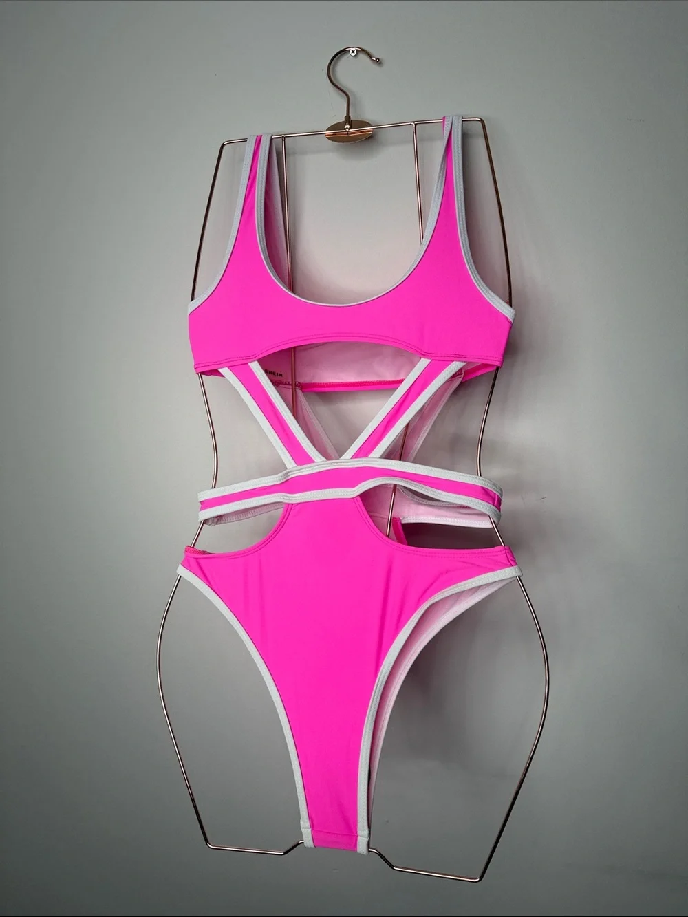SHEIN Pink and White One-Piece Swimsuit